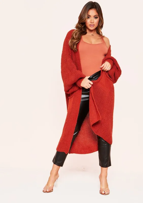 Nathalie Rust Balloon Sleeve Knitted Cardigan sold by Missy Empire