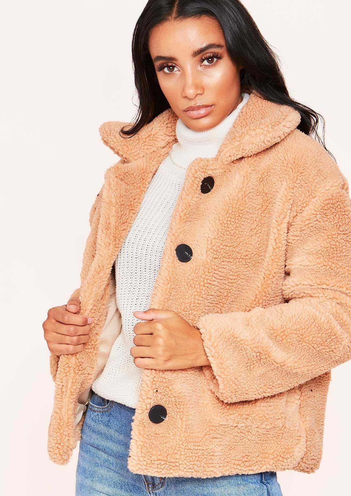 Kaylin Tan Teddy Borg Button Up Coat sold by Missy Empire product image thumbnail 3