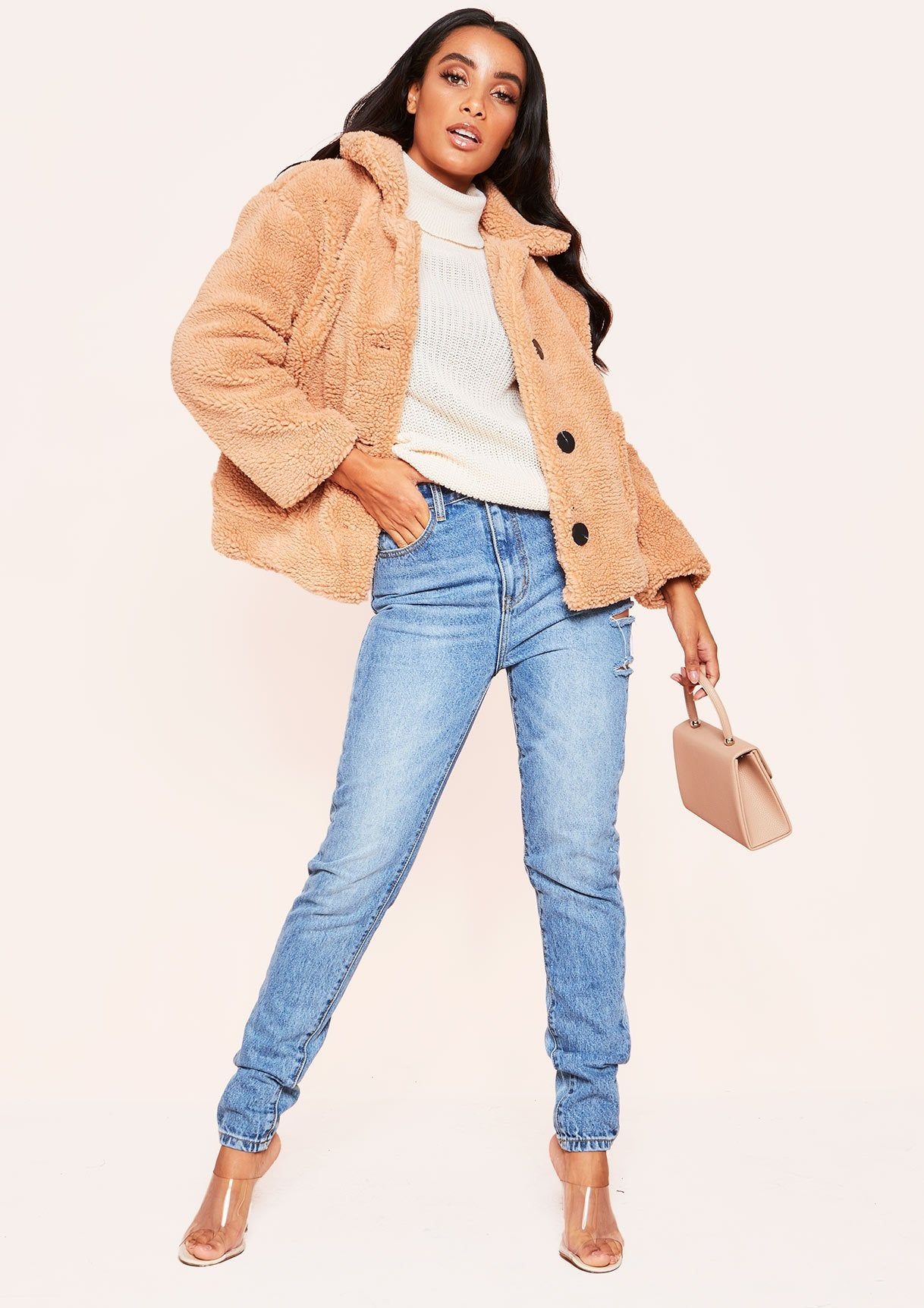 Kaylin Tan Teddy Borg Button Up Coat sold by Missy Empire product image thumbnail 4