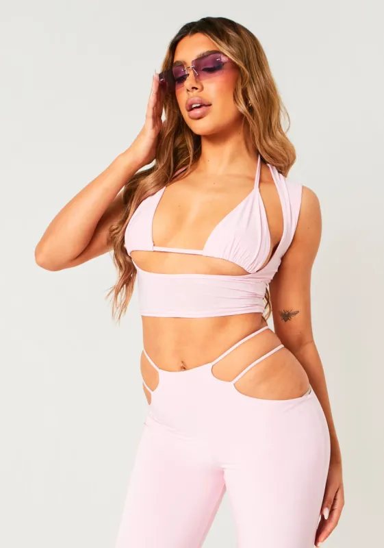Ishana Pink Double Layer Slinky Extreme Cut Out Crop Top sold by Missy Empire