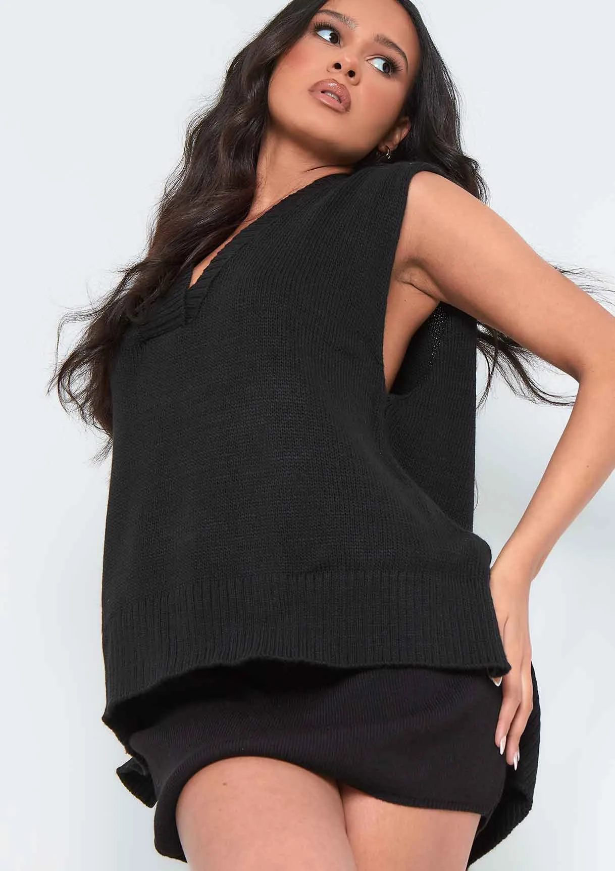 Cassey Black Knitted Vest Top sold by Missy Empire product image thumbnail 4