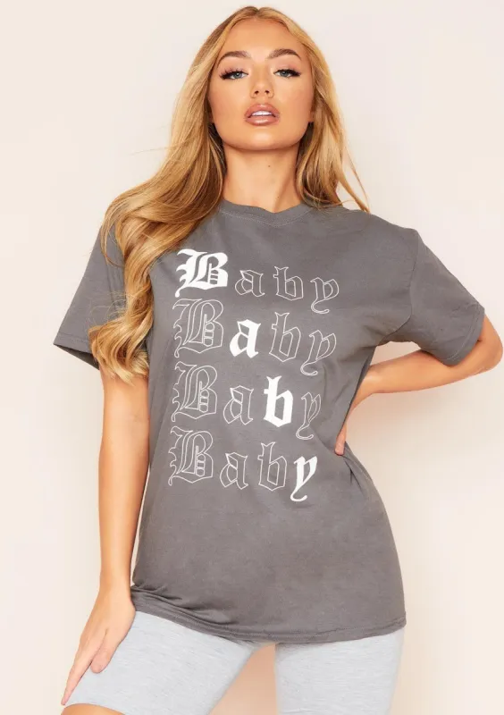 Riley Charcoal Baby Slogan Oversized T-Shirt sold by Missy Empire