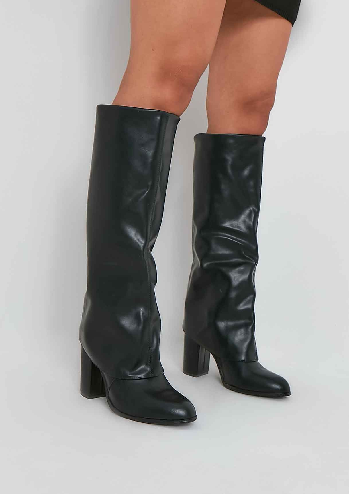 Stassie Black Folded Over Knee High Boots sold by Missy Empire product image thumbnail 2
