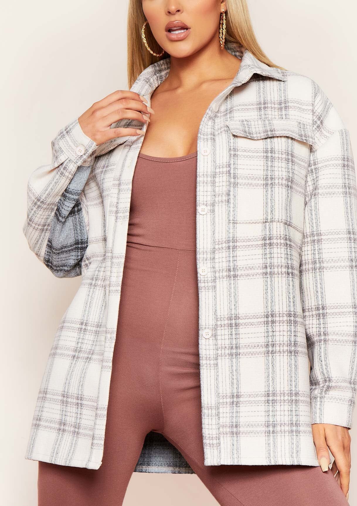 Ashlea Grey Colour Block Checked Oversized Shacket sold by Missy Empire product image thumbnail 3