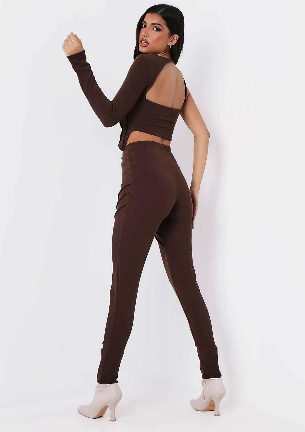 Asher Chocolate Cut Out One Ribbed Shoulder Top sold by Missy Empire product image thumbnail 3