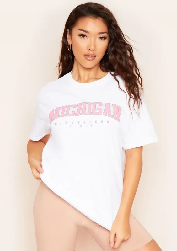 Ana White Michigan Slogan Oversized T-Shirt sold by Missy Empire