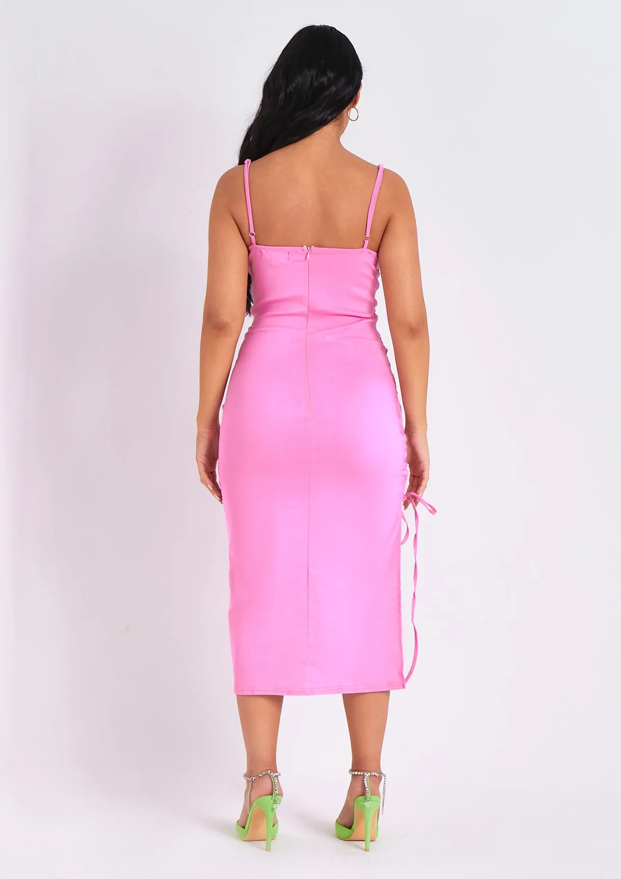 Penelope Pink Lace Up Side Midi Dress sold by Missy Empire product image thumbnail 4