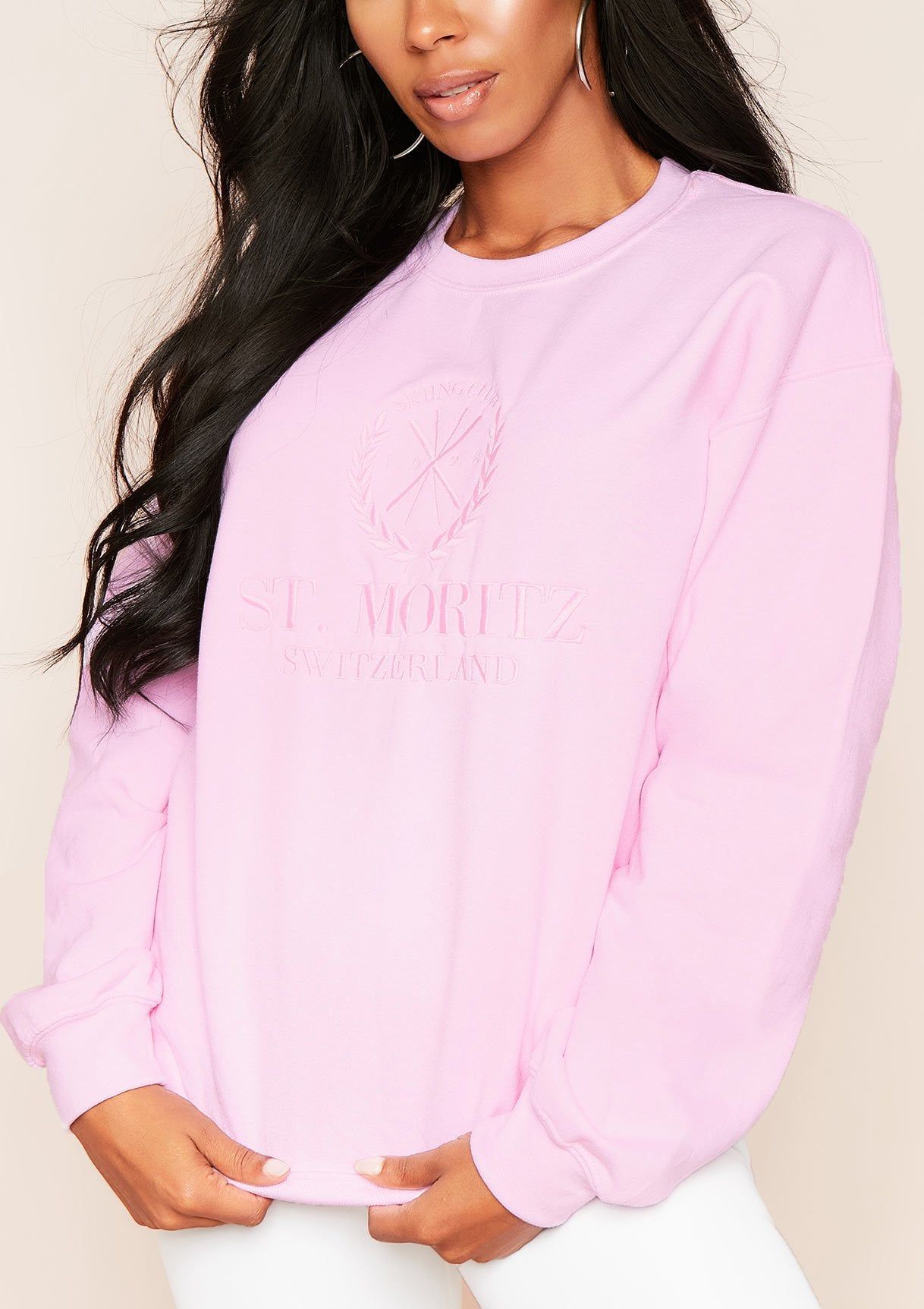 Halyn Pink St. Moritz Slogan Oversized Sweatshirt sold by Missy Empire product image thumbnail 3