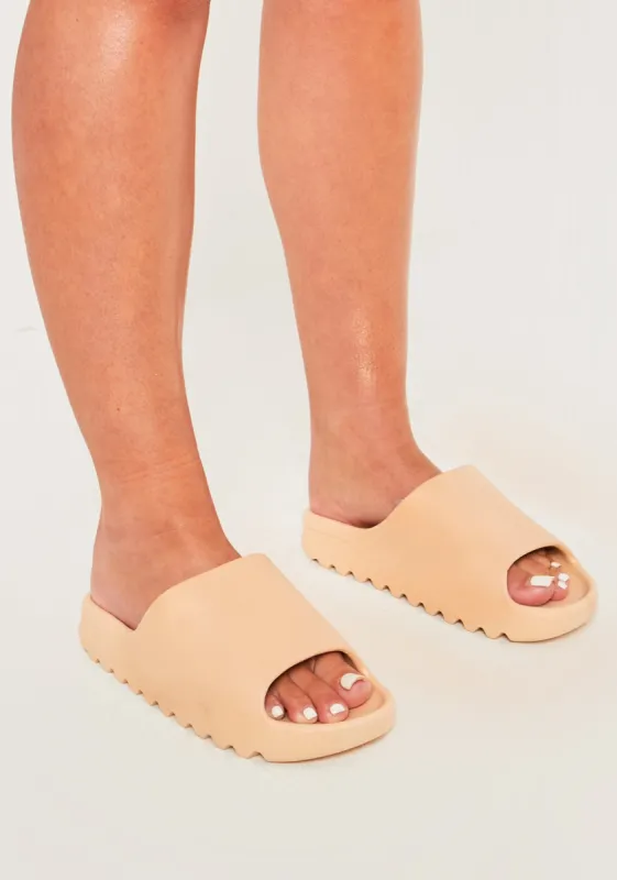Maisie Beige Rubber Ribbed Sole Sliders sold by Missy Empire