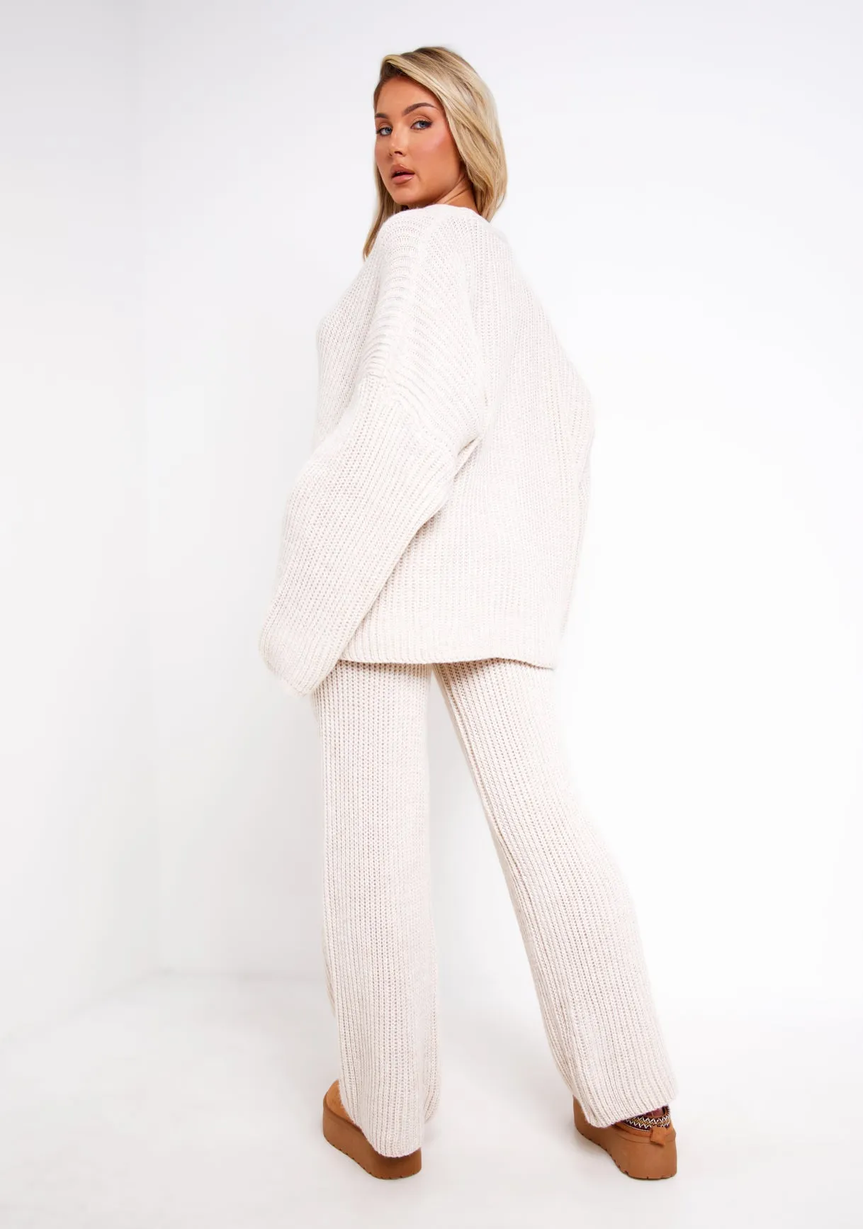 Chantelle Beige Chunky Knit Cardigan & Trouser Co-Ord Set sold by Missy Empire product image thumbnail 4