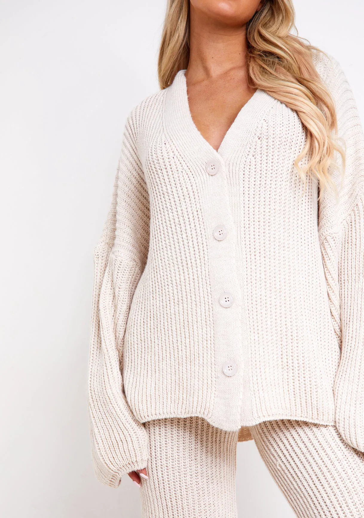 Chantelle Beige Chunky Knit Cardigan & Trouser Co-Ord Set sold by Missy Empire product image thumbnail 3