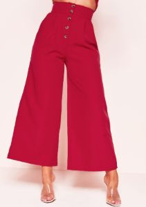 Meri Red Button Wide Leg Culottes sold by Missy Empire