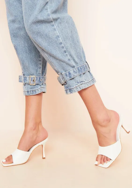 Khloe White Square Toe Heeled Mules sold by Missy Empire