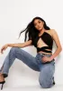Edith Black Chain Halterneck Wrap Crop Top sold by Missy Empire