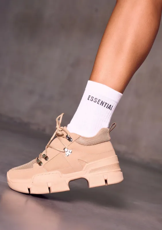 Kyla White Essential Brown Slogan Socks sold by Missy Empire