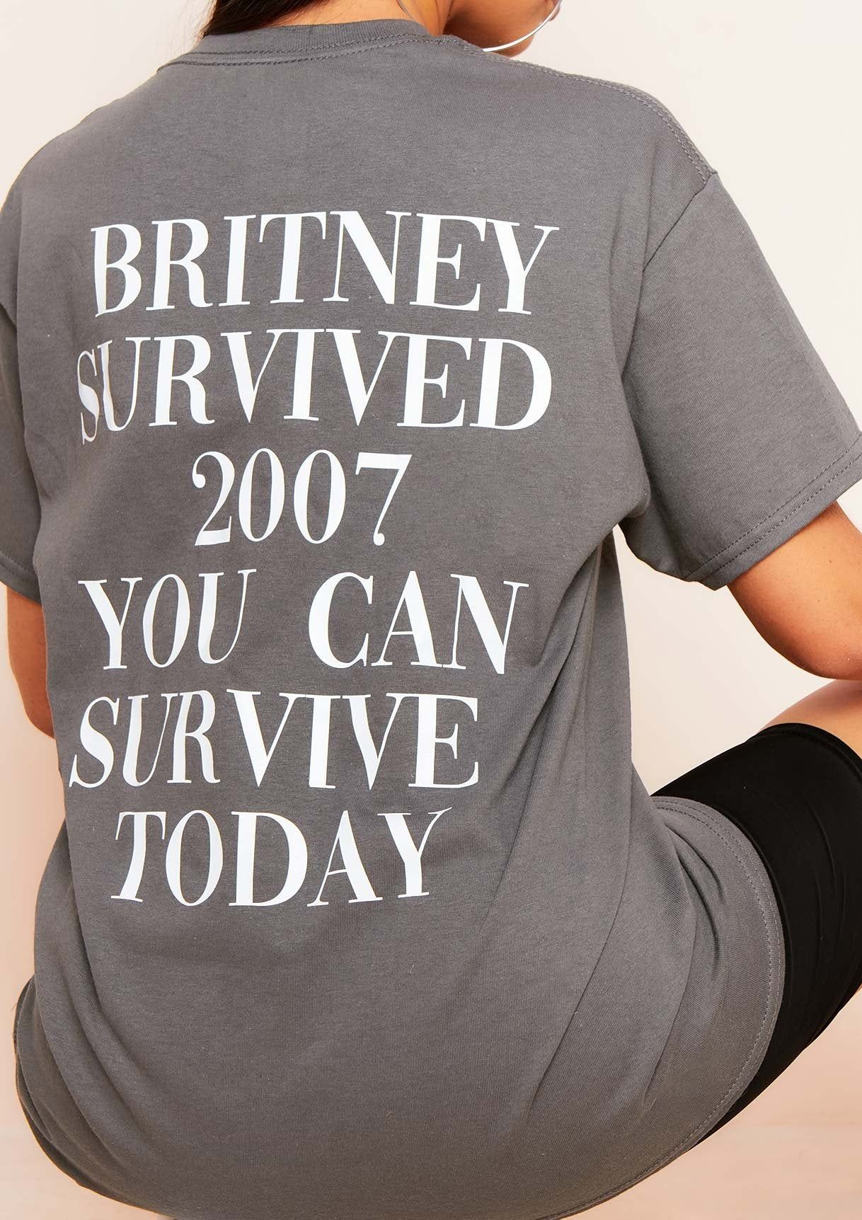 Cheryl Charcoal "Britney Survived 2007" Slogan Oversized T-Shirt sold by Missy Empire product image thumbnail 3