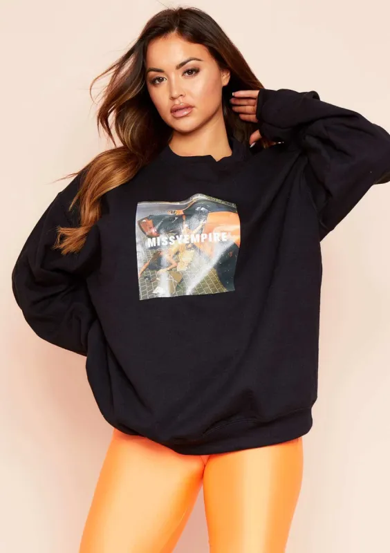 Galia Black Missy Empire Car Graphic Oversized Sweatshirt sold by Missy Empire