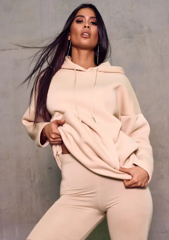 Takisha Beige Longline Oversized Hoodie sold by Missy Empire
