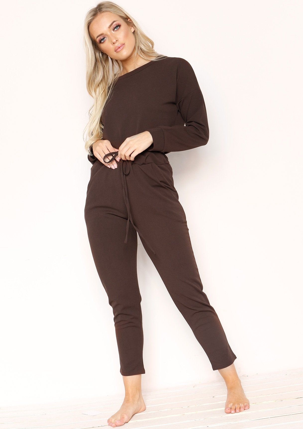 Julie Chocolate Jumper Loungewear Set sold by Missy Empire