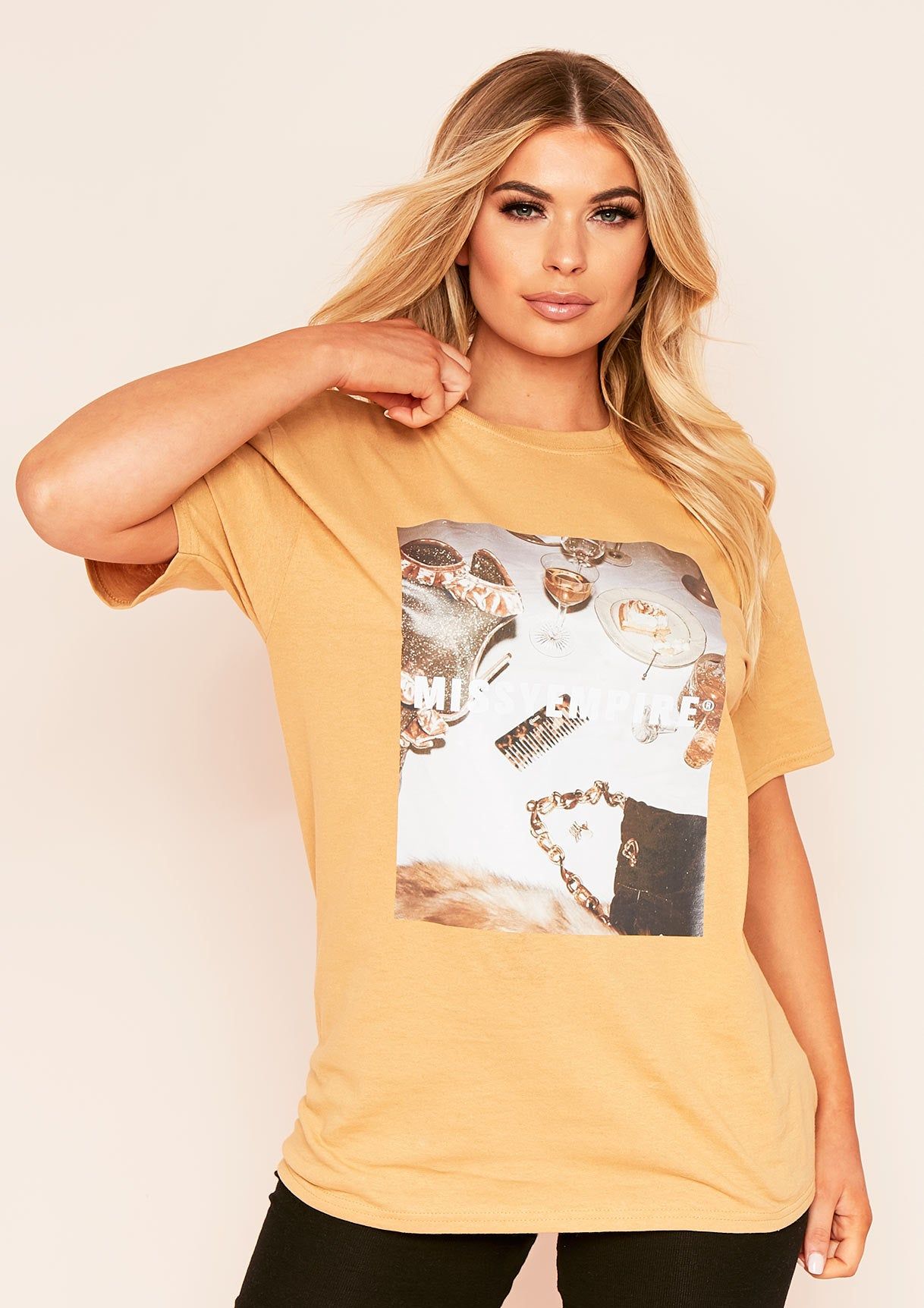 Scarlet Gold Missy Empire Table Graphic Oversized T-Shirt sold by Missy Empire product image thumbnail 4