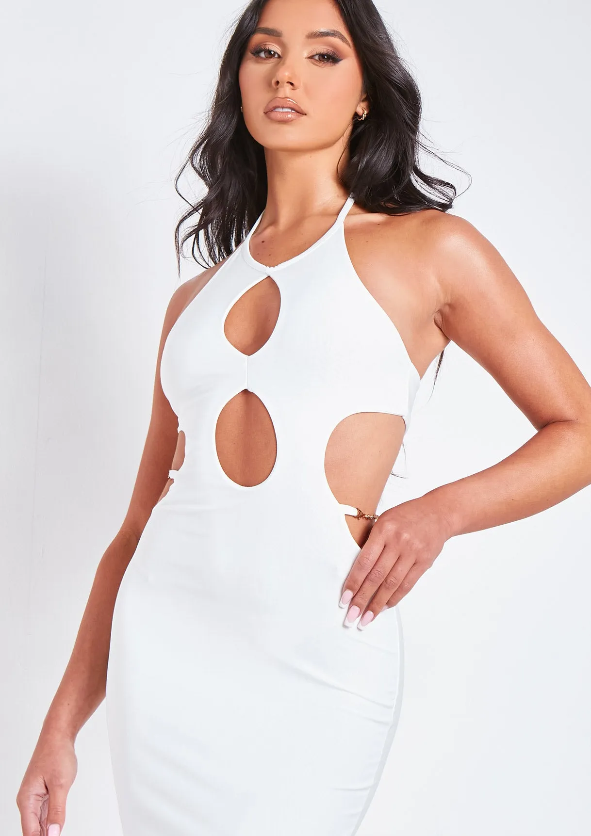 Rhianna White Cut Out Chain Maxi Dress sold by Missy Empire product image thumbnail 4