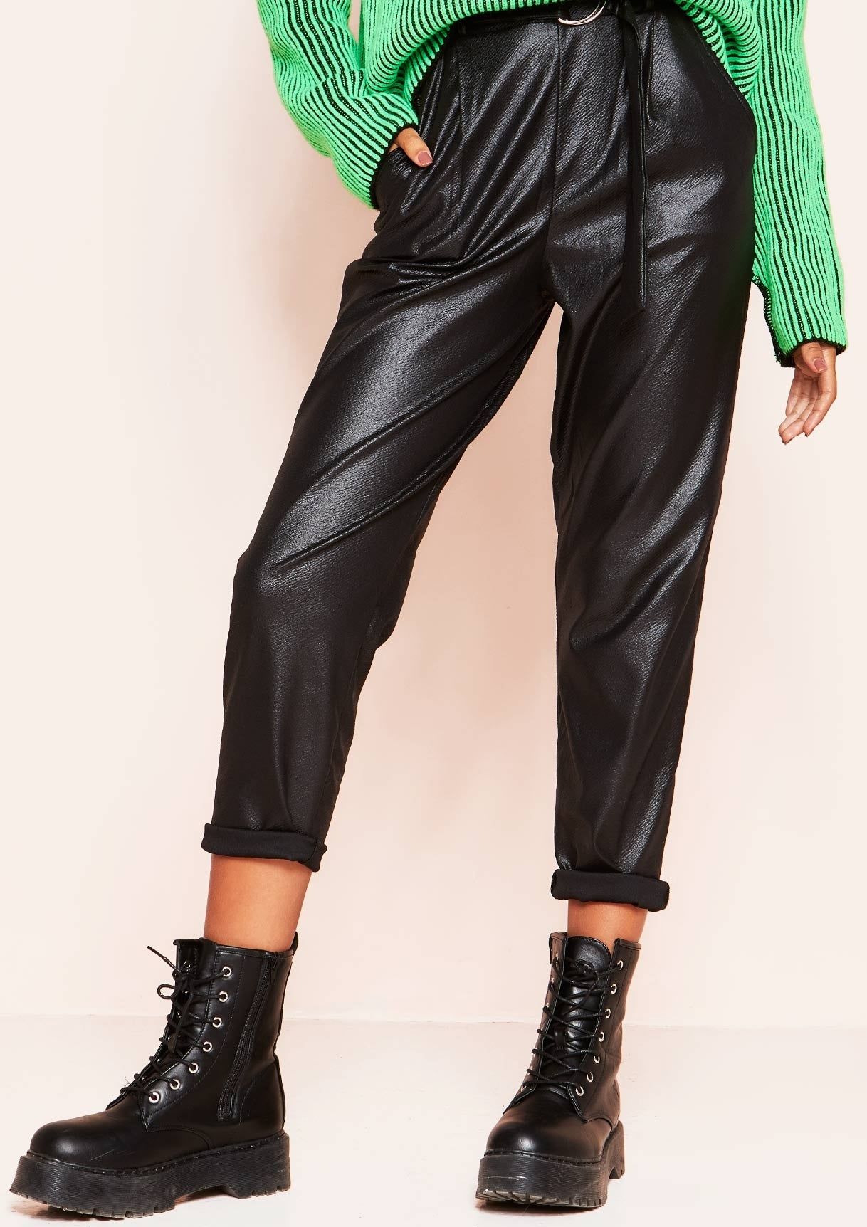 Vallie Black Leather Look Belted Trousers sold by Missy Empire product image thumbnail 2