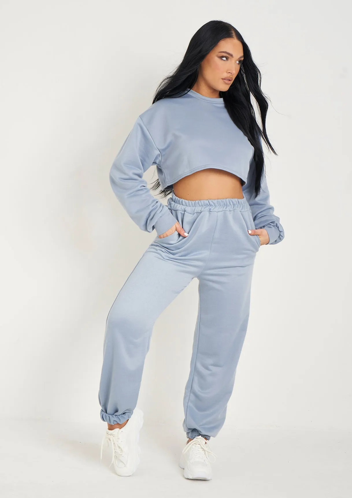 Hedda Pastel Blue Cropped Loopback Sweatshirt sold by Missy Empire product image thumbnail 4