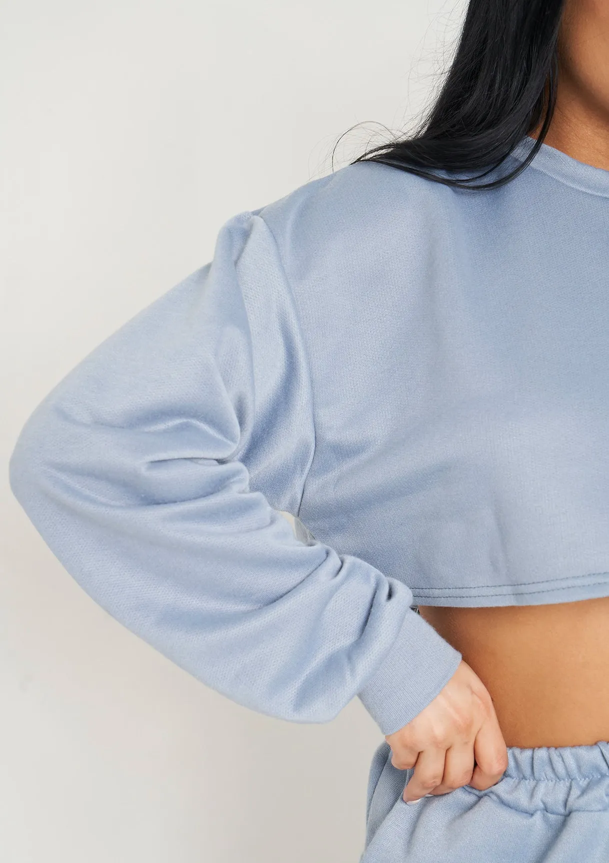 Hedda Pastel Blue Cropped Loopback Sweatshirt sold by Missy Empire product image thumbnail 2