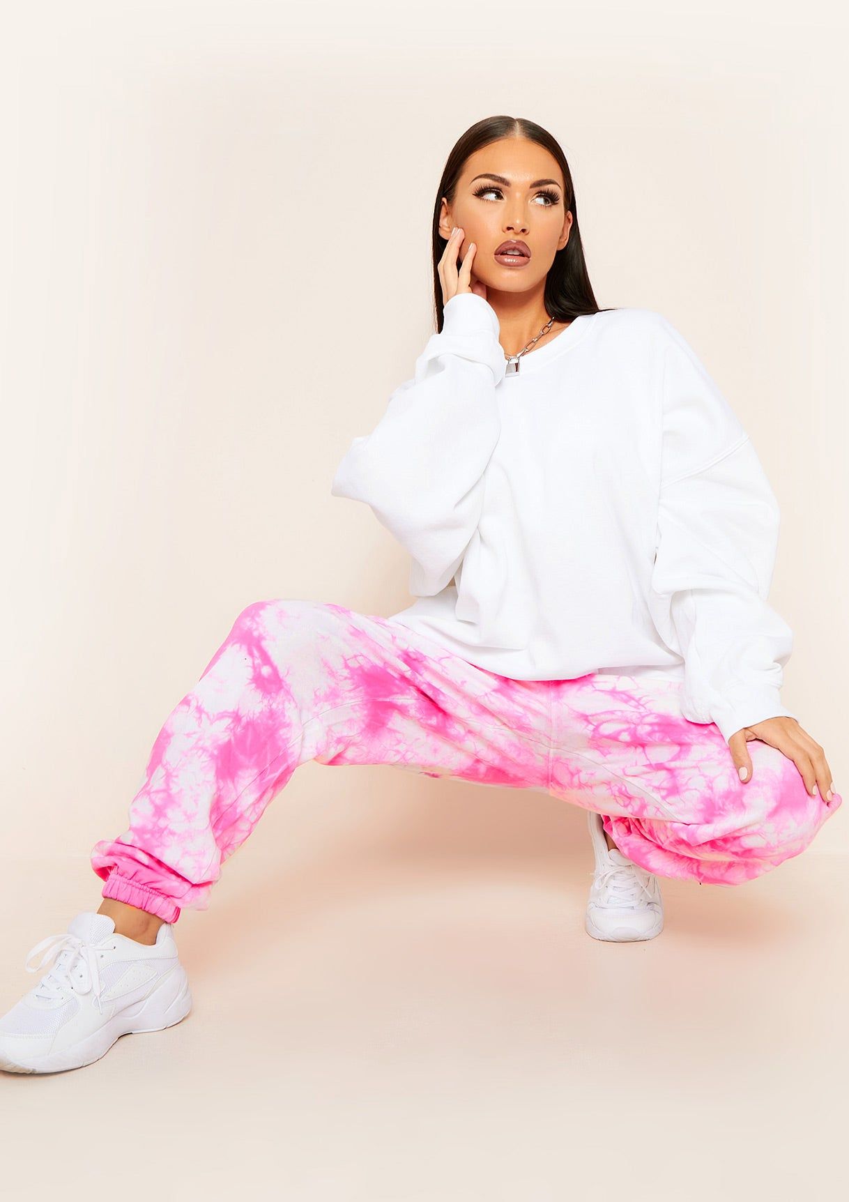 Sharon Pink Tie Dye Oversized Casual Joggers sold by Missy Empire