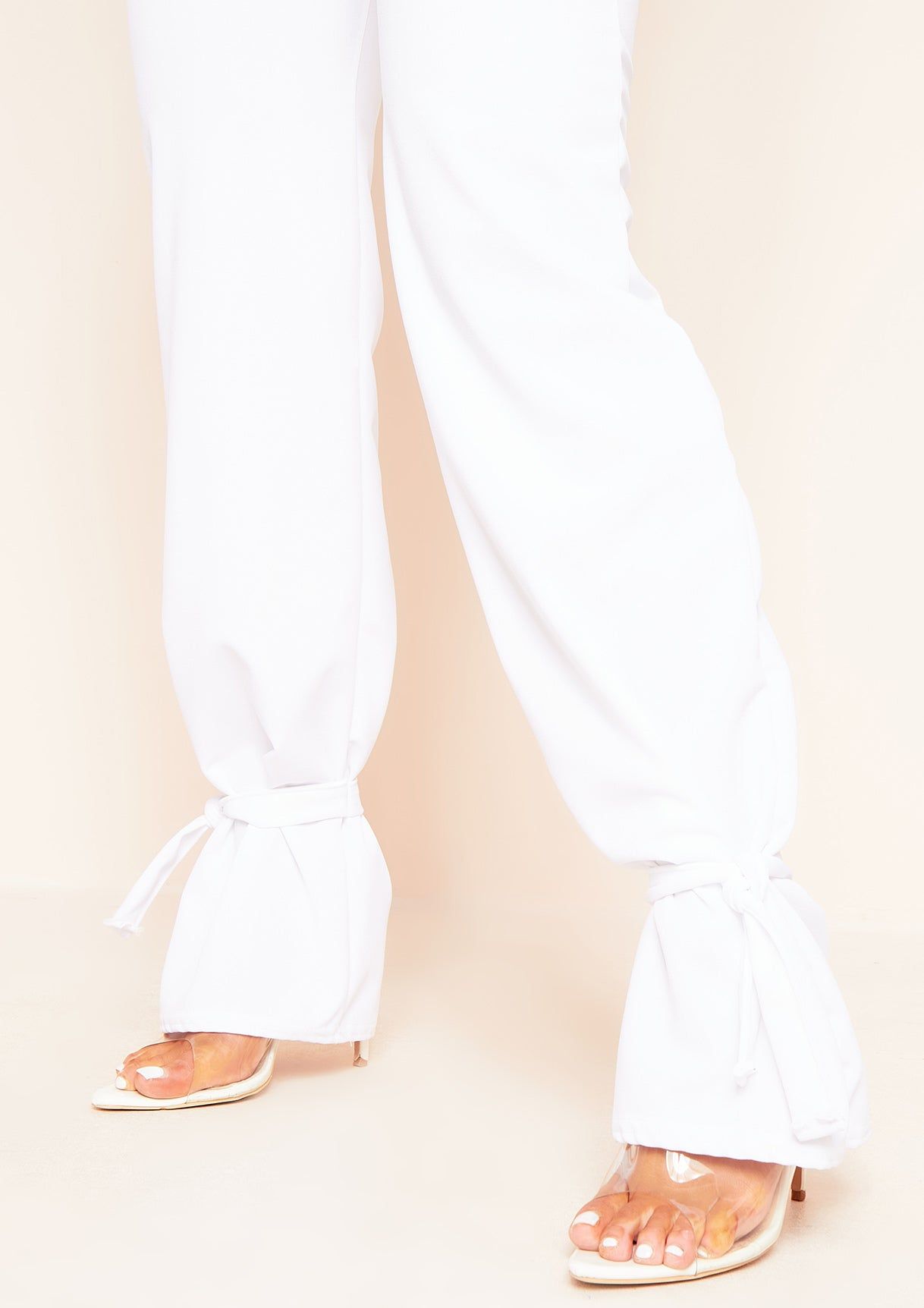 Sana White Tie Hem Trousers sold by Missy Empire product image thumbnail 2