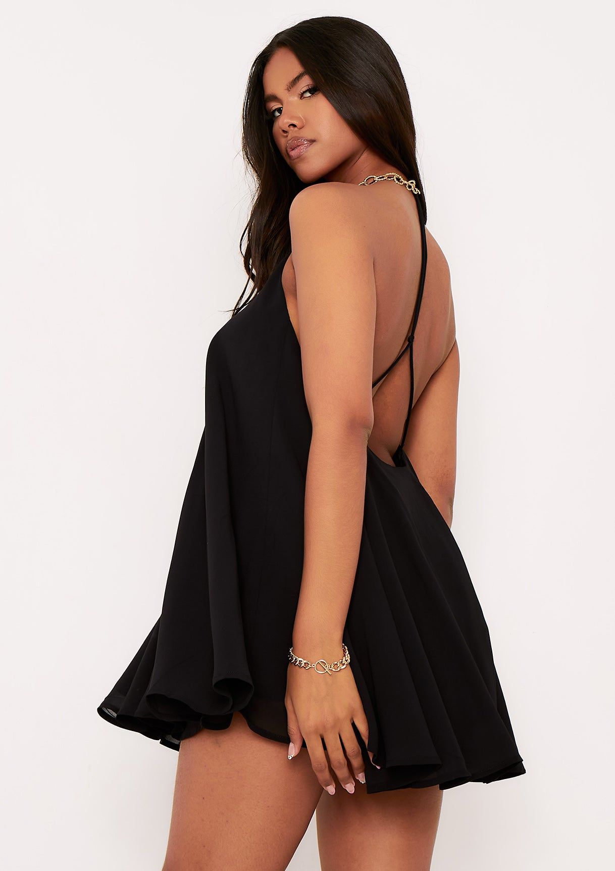 Elsie Black Halterneck Trapeze Mini Dress sold by Missy Empire product image thumbnail 4