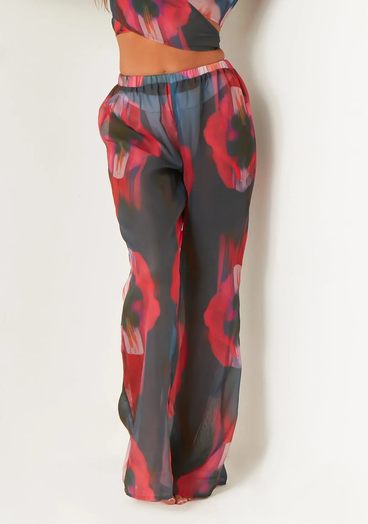 Chloe Black Floral Blurred Sheer Wide Leg Trousers sold by Missy Empire product image thumbnail 2