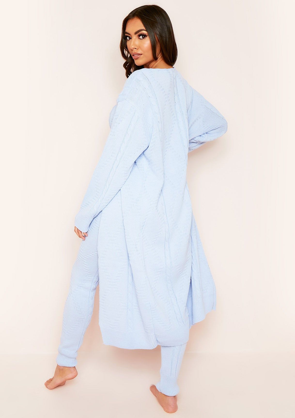 Rocha Pale Blue Cable Knitted Long Oversized Cardigan sold by Missy Empire