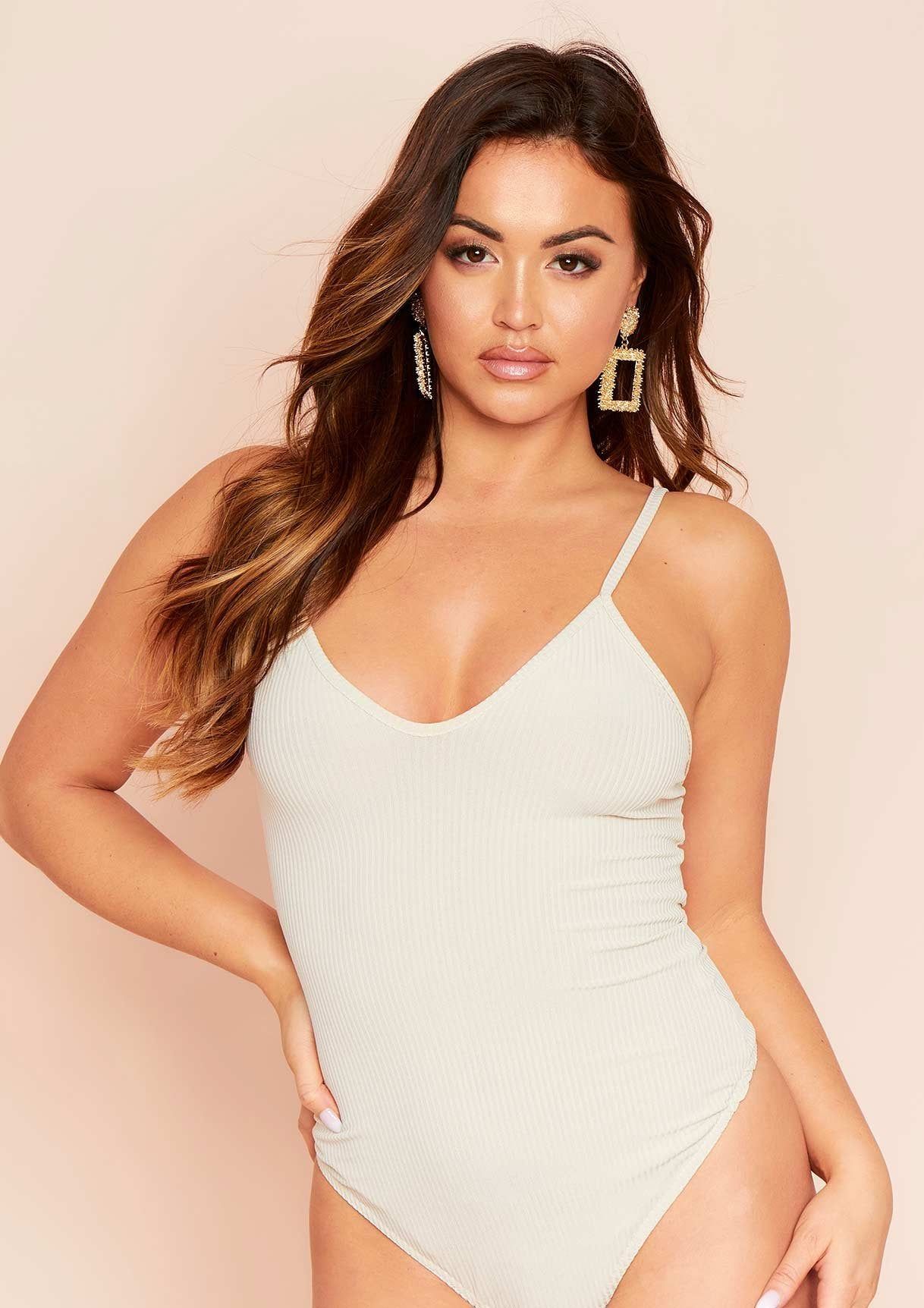 Lyla Sand Ribbed Strappy Plunge Bodysuit sold by Missy Empire product image thumbnail 4