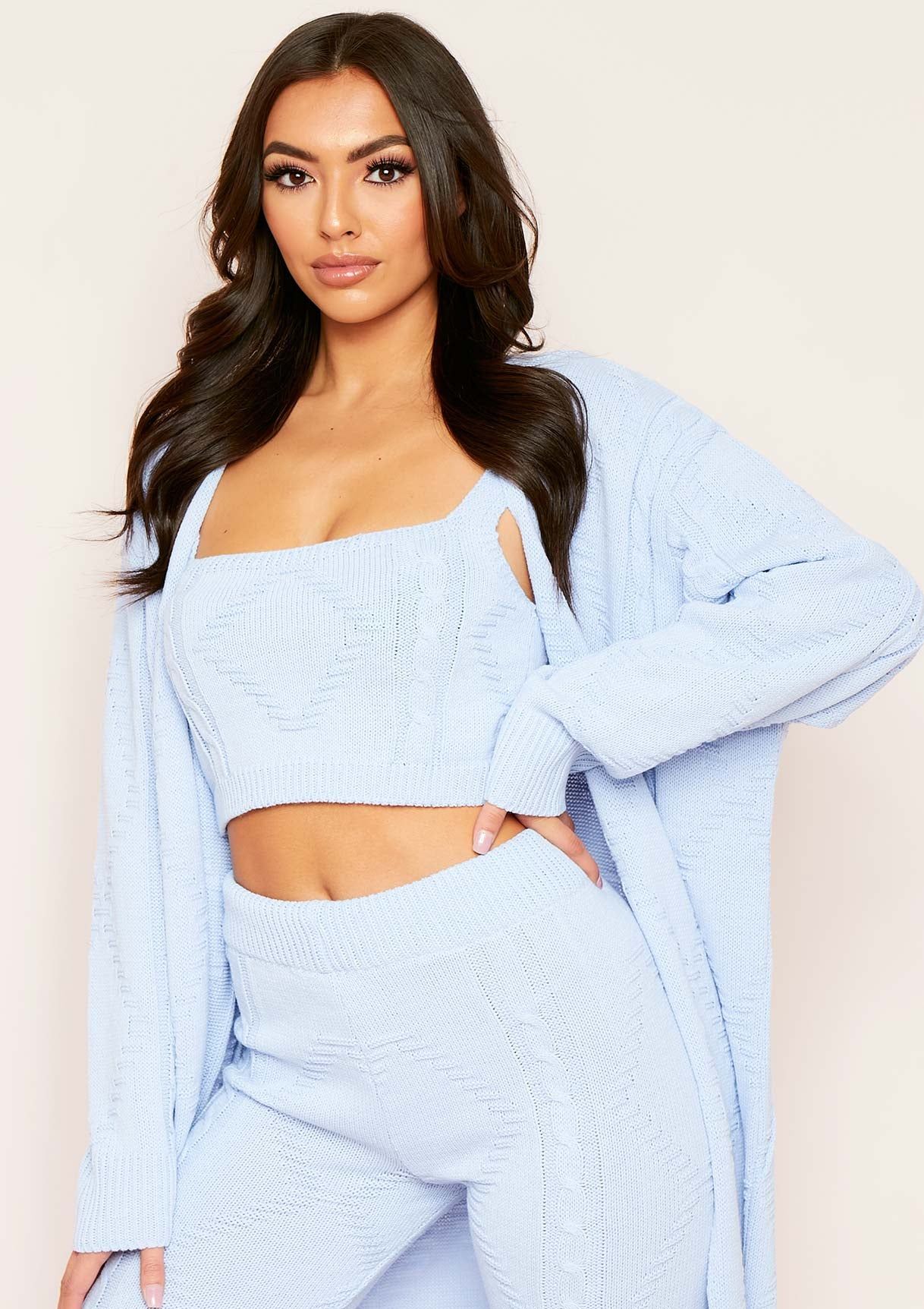 Rocha Pale Blue Cable Knitted Long Oversized Cardigan sold by Missy Empire product image thumbnail 3