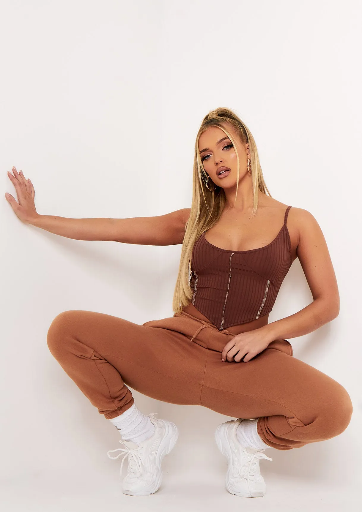 Natalya Chocolate Rib Contrast Stitch Corset Top sold by Missy Empire product image thumbnail 3