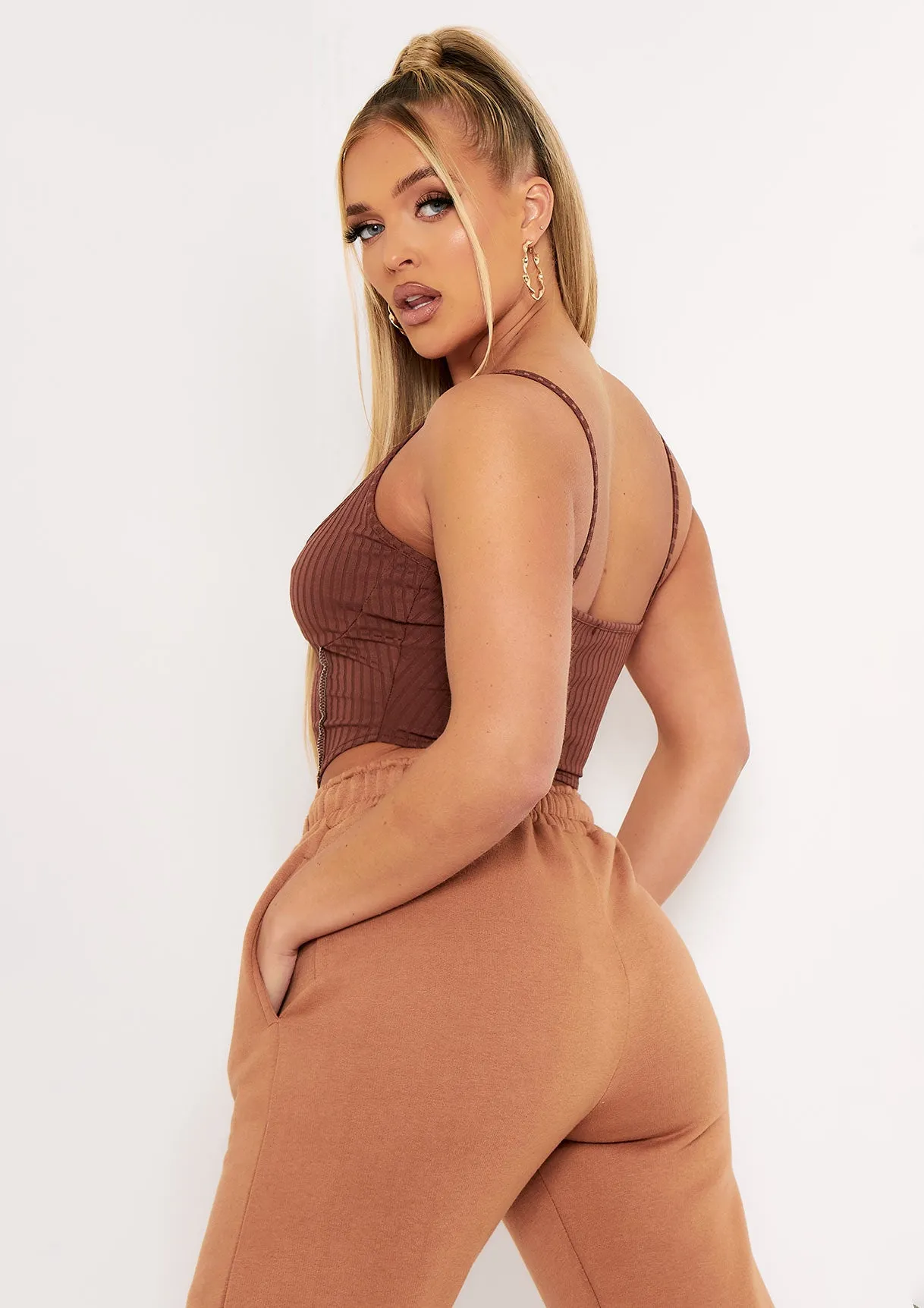 Natalya Chocolate Rib Contrast Stitch Corset Top sold by Missy Empire product image thumbnail 4