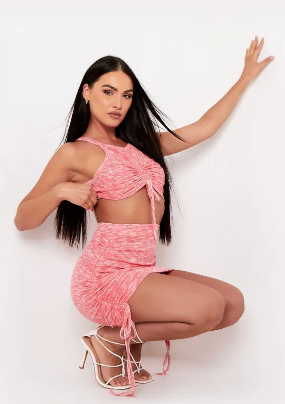 Kaisley Orange Marl Ribbed Racer Ruched Front Strappy Crop Top sold by Missy Empire