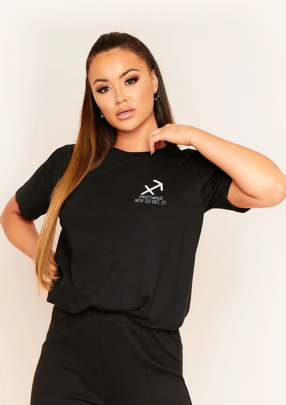 Marisol Black Sagittarius Horoscope T-Shirt sold by Missy Empire