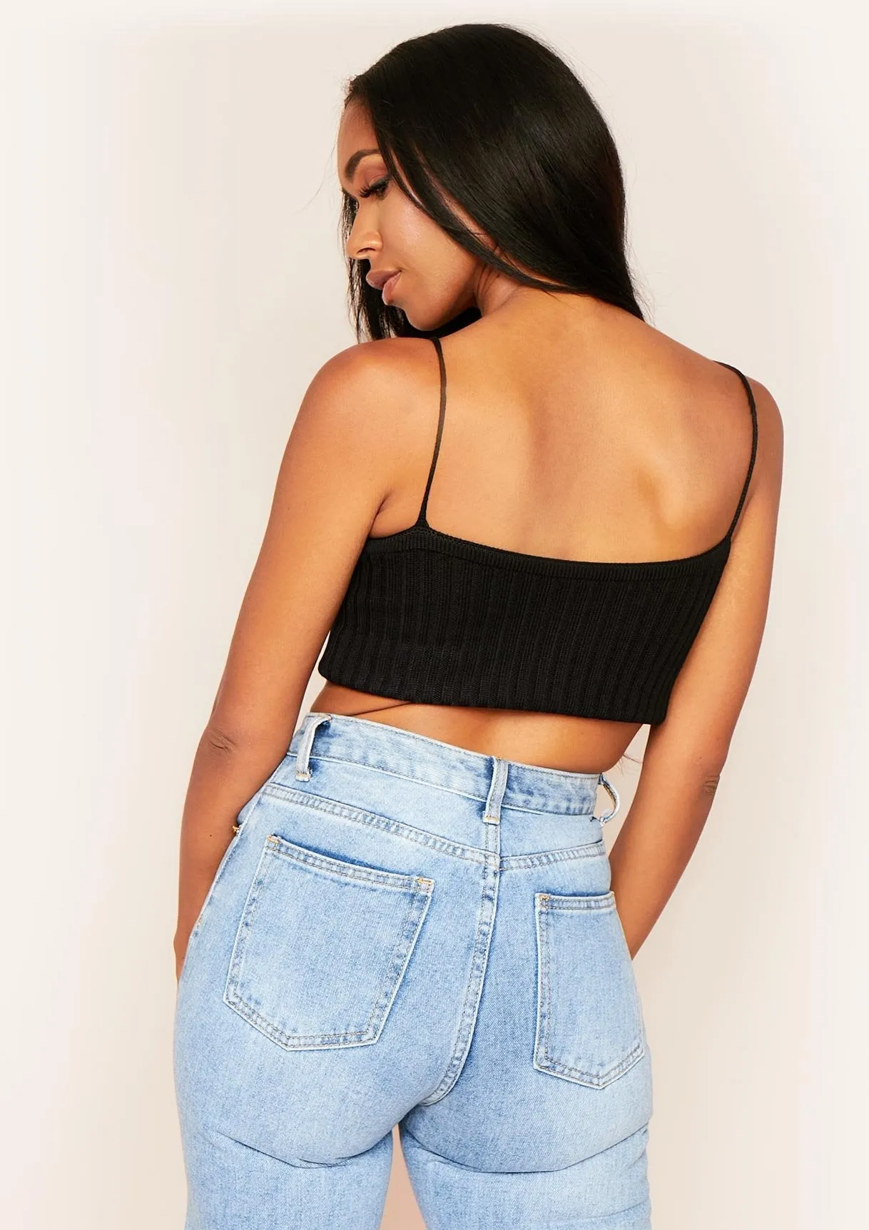 Katy Black Knitted Rib Crop Top sold by Missy Empire product image thumbnail 2