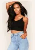 Katy Black Knitted Rib Crop Top sold by Missy Empire