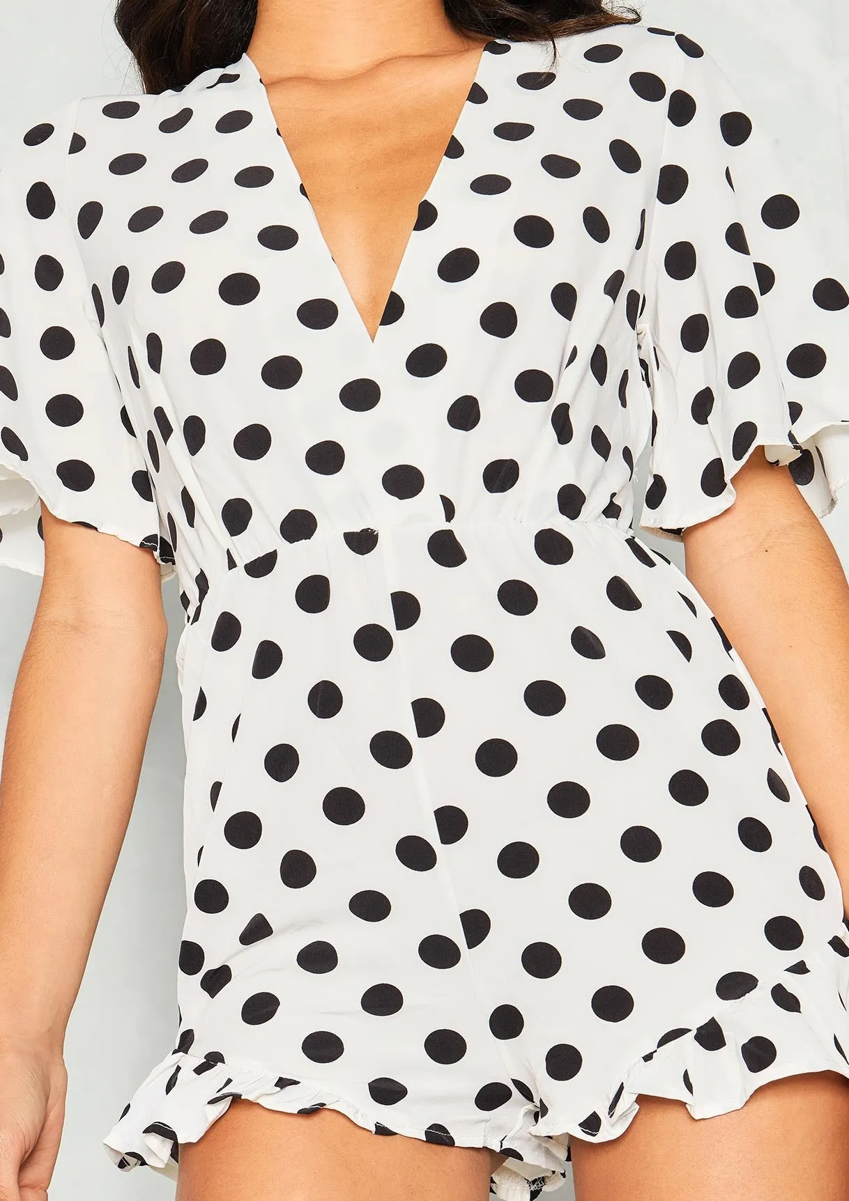 Edi White Polkadot Wrap Playsuit sold by Missy Empire product image thumbnail 3
