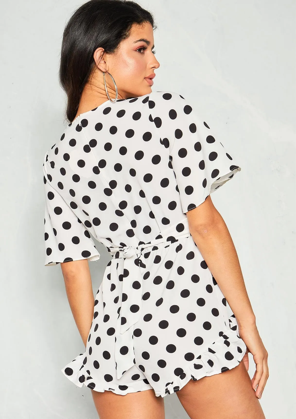 Edi White Polkadot Wrap Playsuit sold by Missy Empire product image thumbnail 4