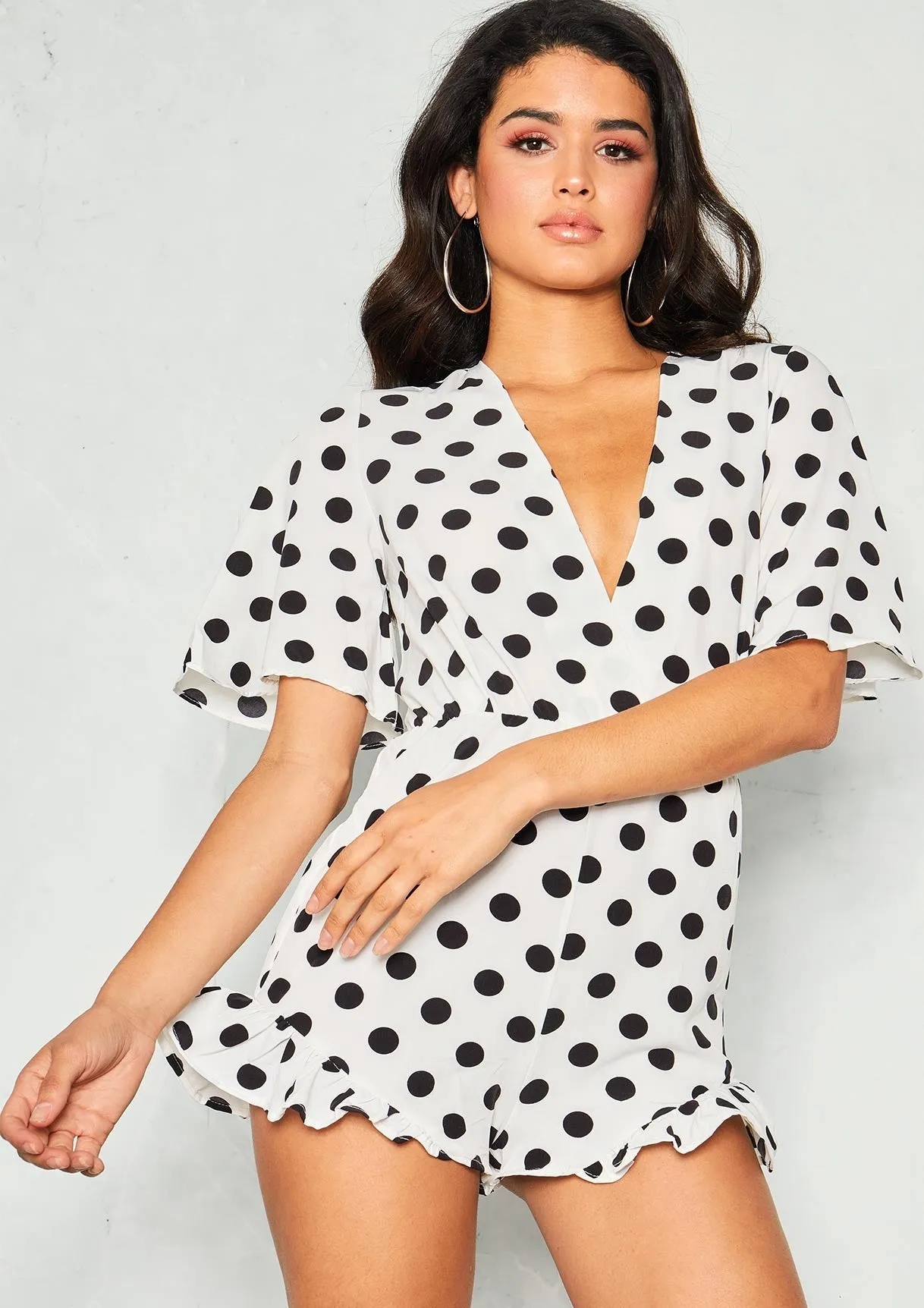 Edi White Polkadot Wrap Playsuit sold by Missy Empire product image thumbnail 2