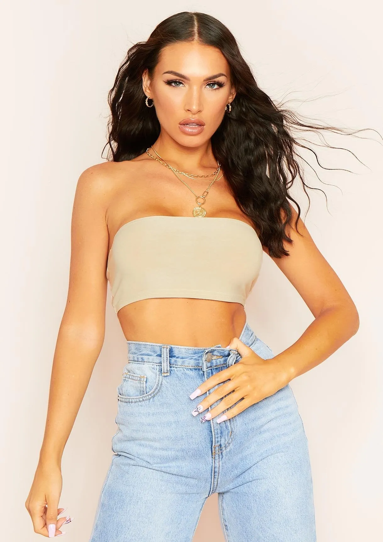 Stella Champagne Bandeau Crop Top sold by Missy Empire