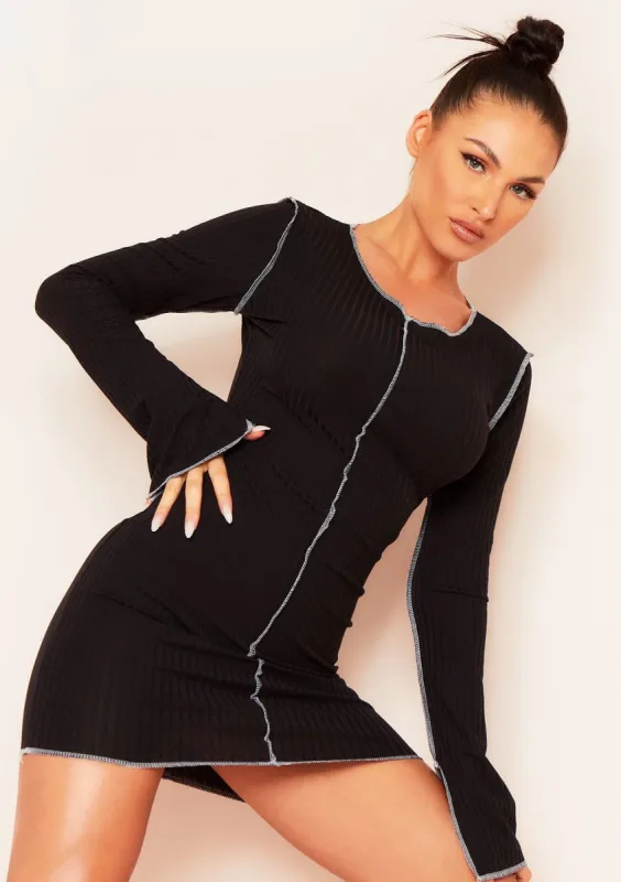Kylie Black Contrast Stitch Mini Dress sold by Missy Empire