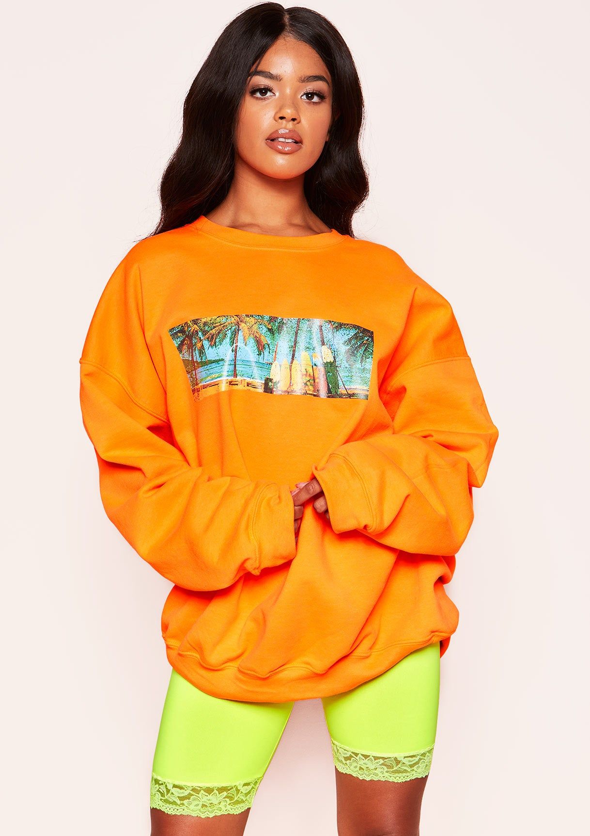 Zuri Neon Orange Graphic Oversized Sweatshirt sold by Missy Empire product image thumbnail 3
