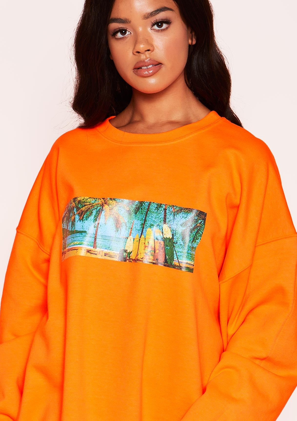 Zuri Neon Orange Graphic Oversized Sweatshirt sold by Missy Empire product image thumbnail 5