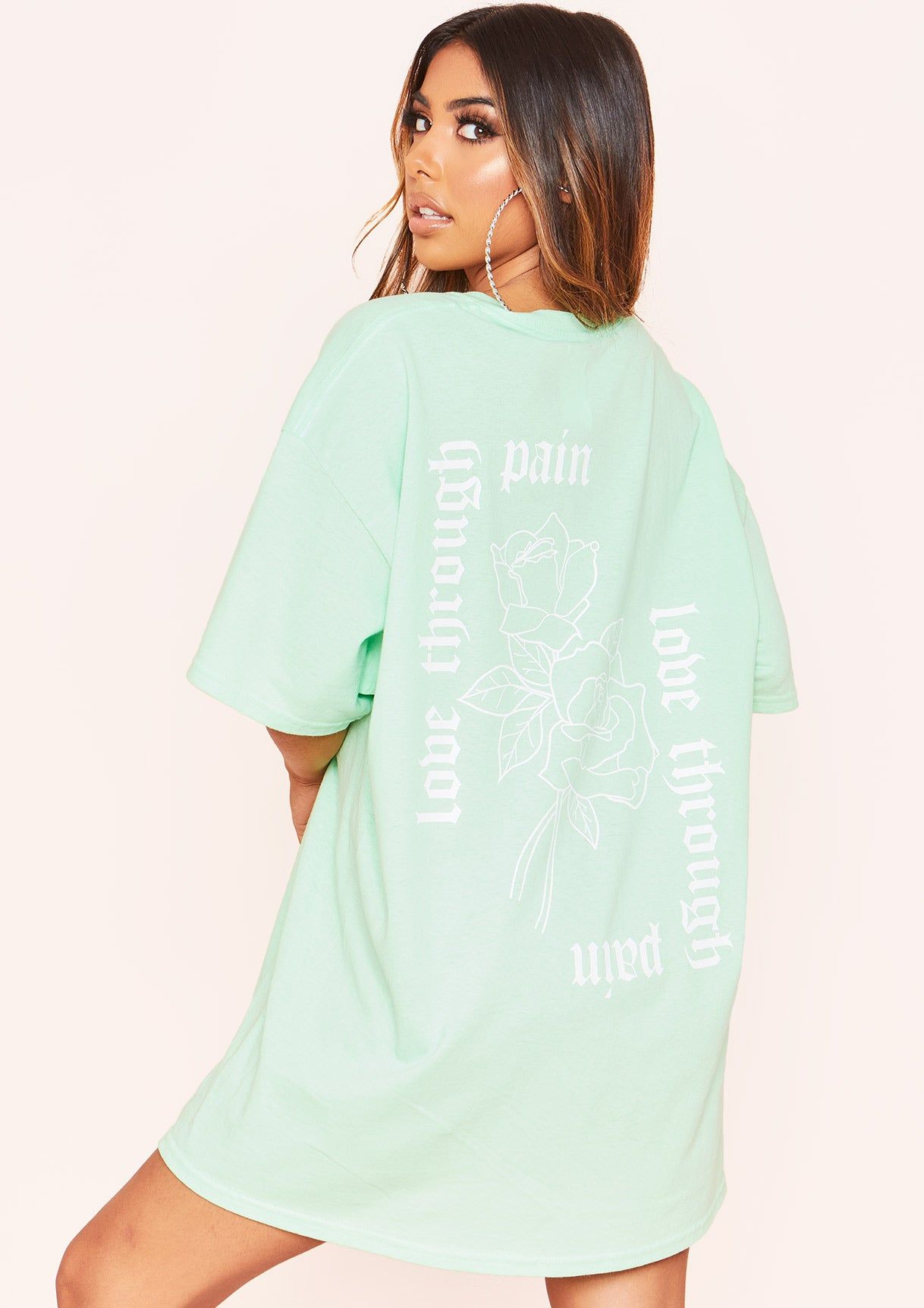 Ember Mint Love Rose Graphic Oversized T-Shirt sold by Missy Empire