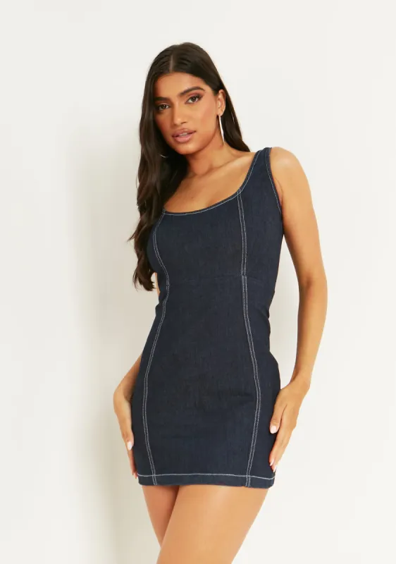 Giana Blue Denim Contrast Seam Mini Dress sold by Missy Empire